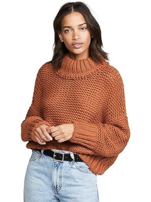 

Женский оранжевый свитер с высоким воротником FREE PEOPLE с длинными рукавами