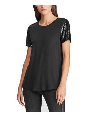 

Женский черный топ с короткими рукавами и круглым вырезом RALPH LAUREN Petites