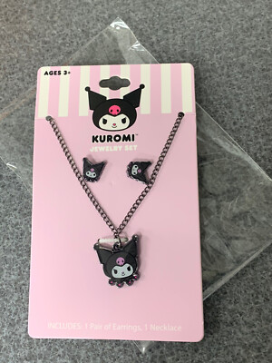 Sanrio x Neon Tuesday KUROMI  NECKLACE & EARRINGS JEWELRY SET New