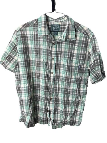 Woolrich Shirt Mens Extra Large Short Sleeve Lightweight Button Front Green Grey