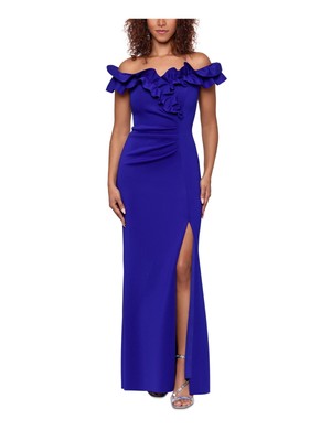 XSCAPE Womens Blue Lined Boning Flutter Sleeve Full-Length Evening Gown Dress 12