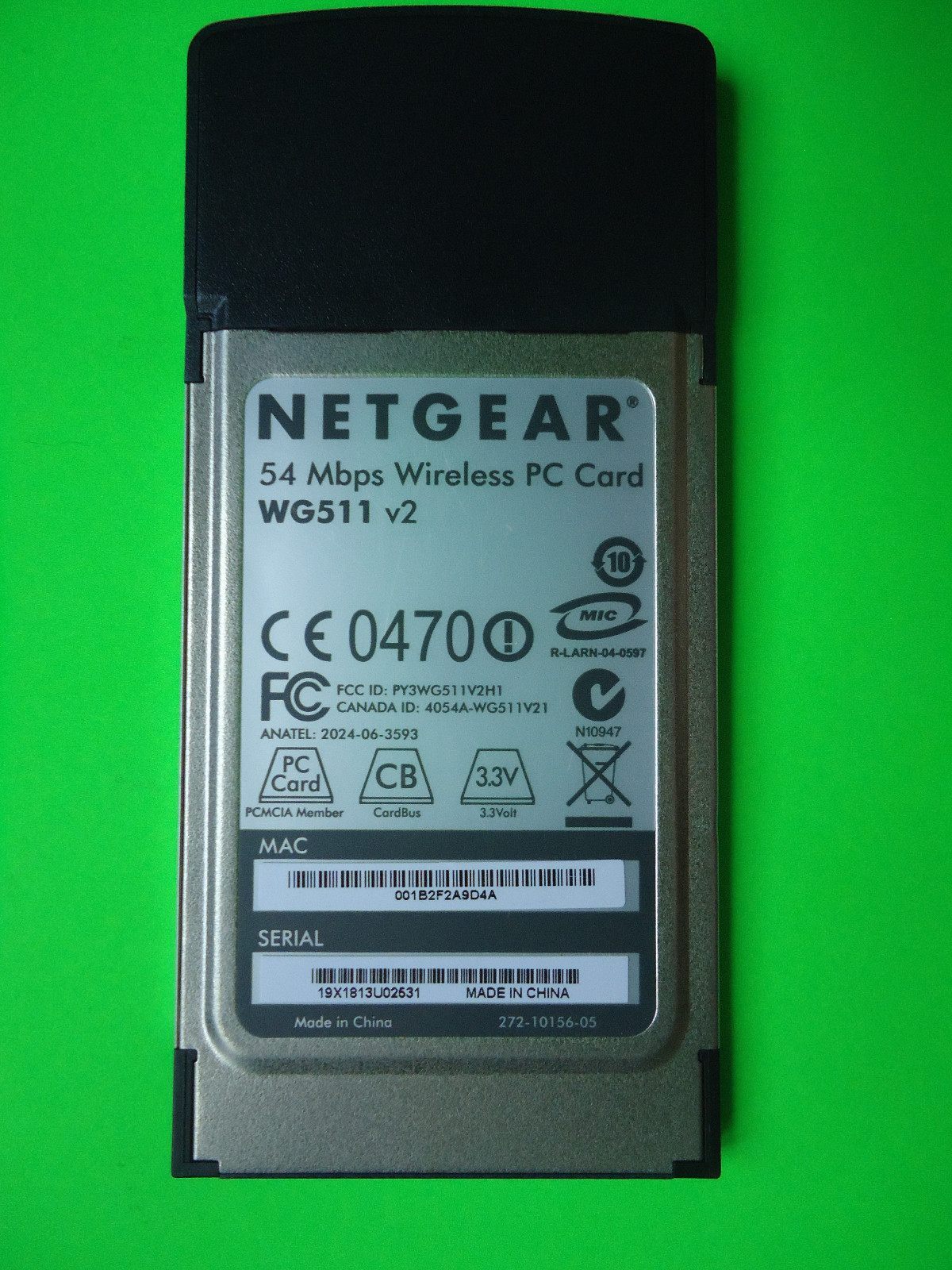 NETGEAR 54 Mbps  Wireless PC Card WG511 v2