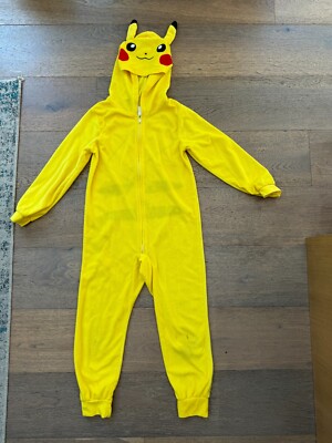 Pokemon Pikachu Kid's One Piece Zip Up Pajama Costume with Hood, Size 8