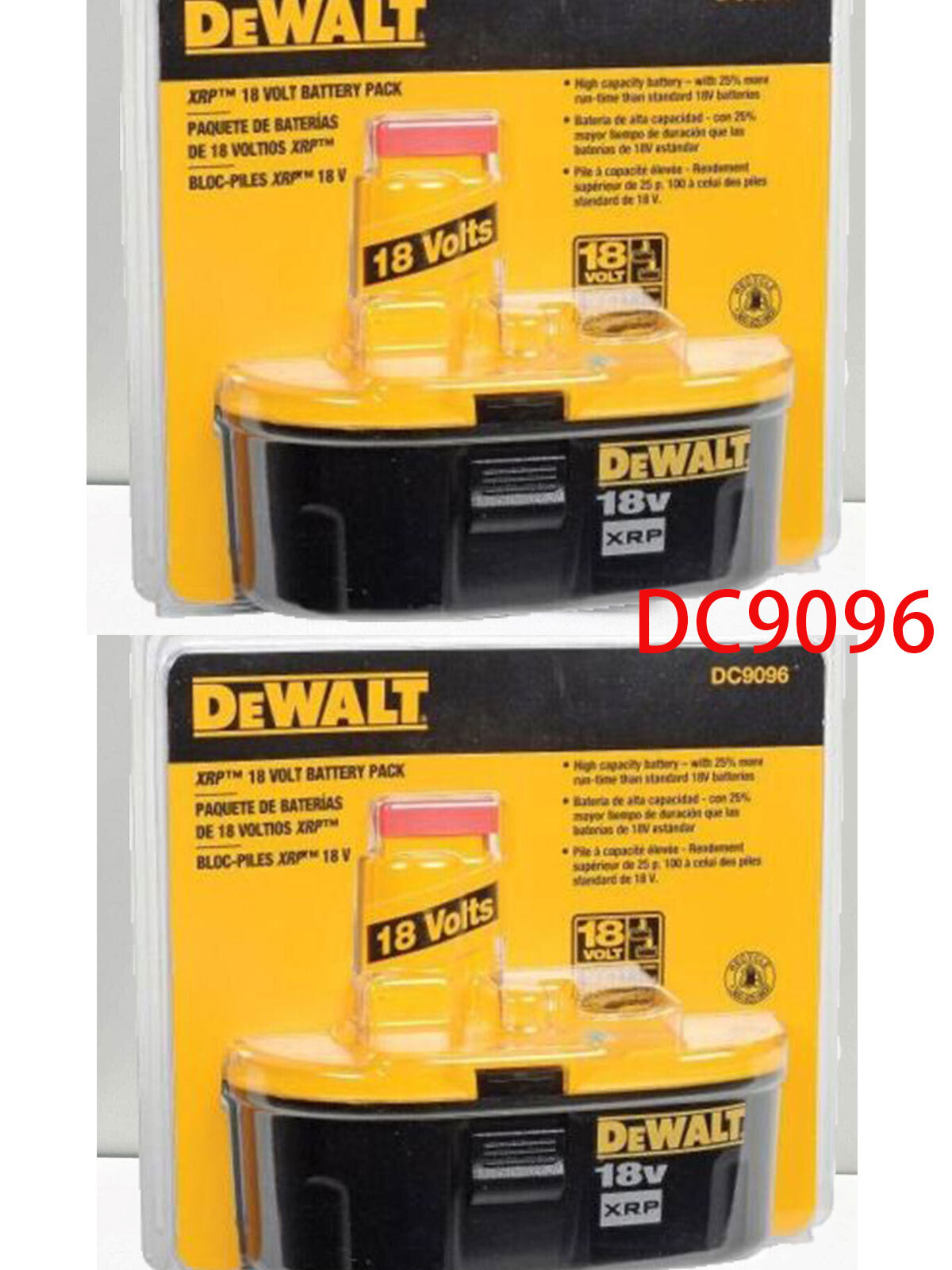 2PACK Dewalt 2.4Ah 18-VOLT XRP DC9096 NiCd Battery Combo Pac