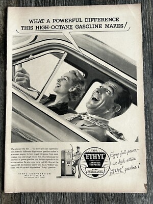 ETHYL High Octane Gasoline 1954 Vintage Car Ad 10x14 Advertisement 1950's Advert