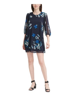 

CALVIN KLEIN Женское темно-синее мини-платье на подкладке с застежкой на пуговицы сзади и объемными рукавами, Navy