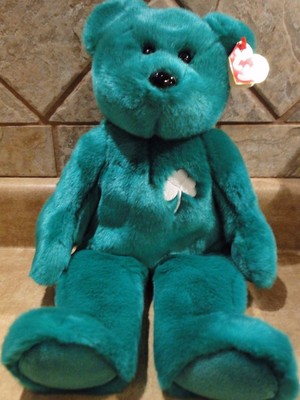 TY ERIN THE BEAR BEANIE BUDDY NEW WITH TAGS, REPRESENTING IRELAND W/ SHAMROCK