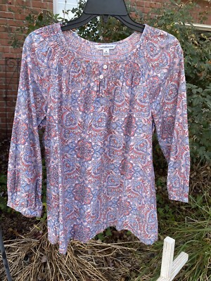 Croft & Barrow Womens 3/4 Length Sleeve Paisley Top Size Medium