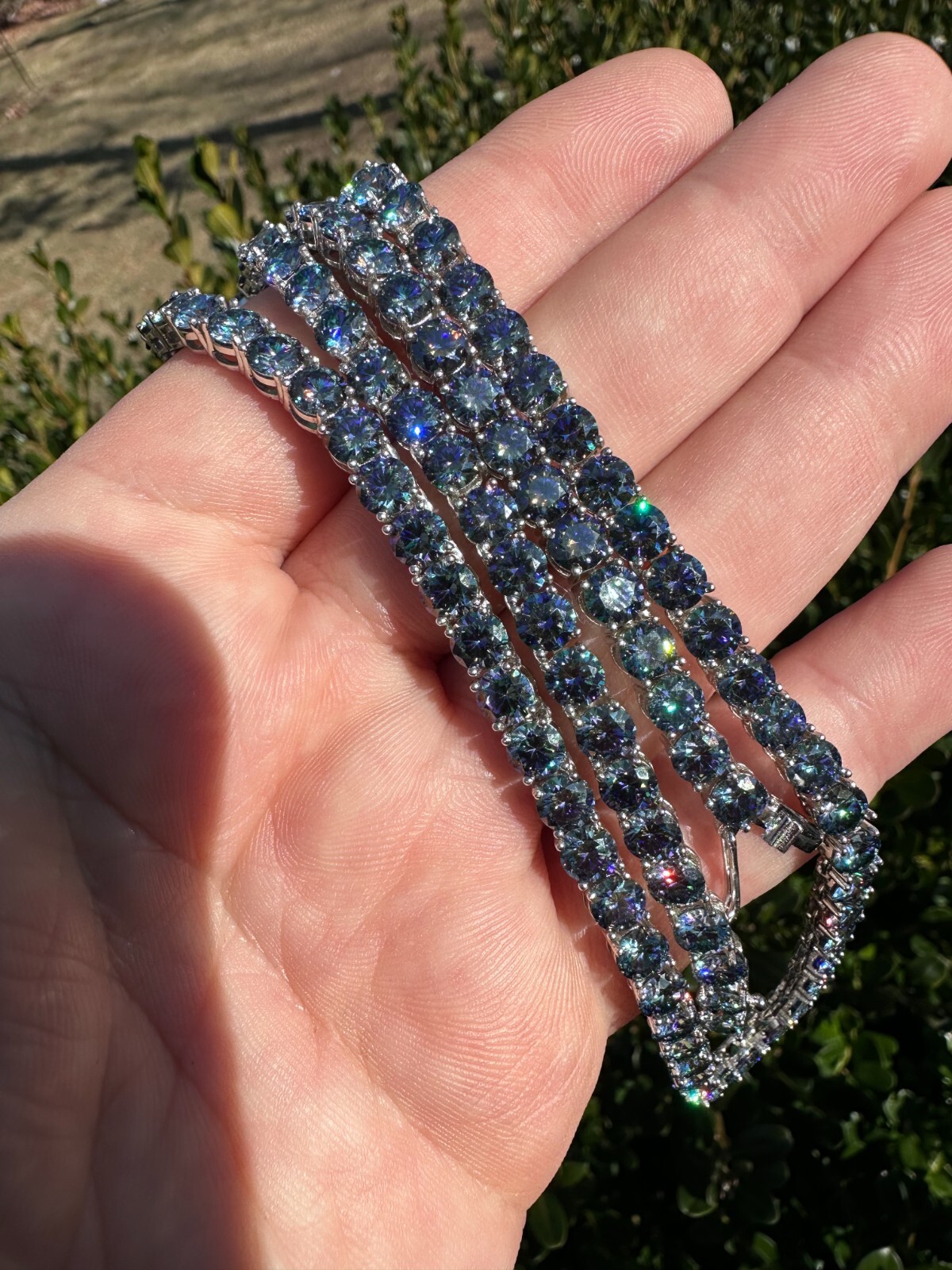 Pre-owned Silver Real Blue Moissanite 5mm Tennis Chain 925  Iced Necklace Pass Diamond Test