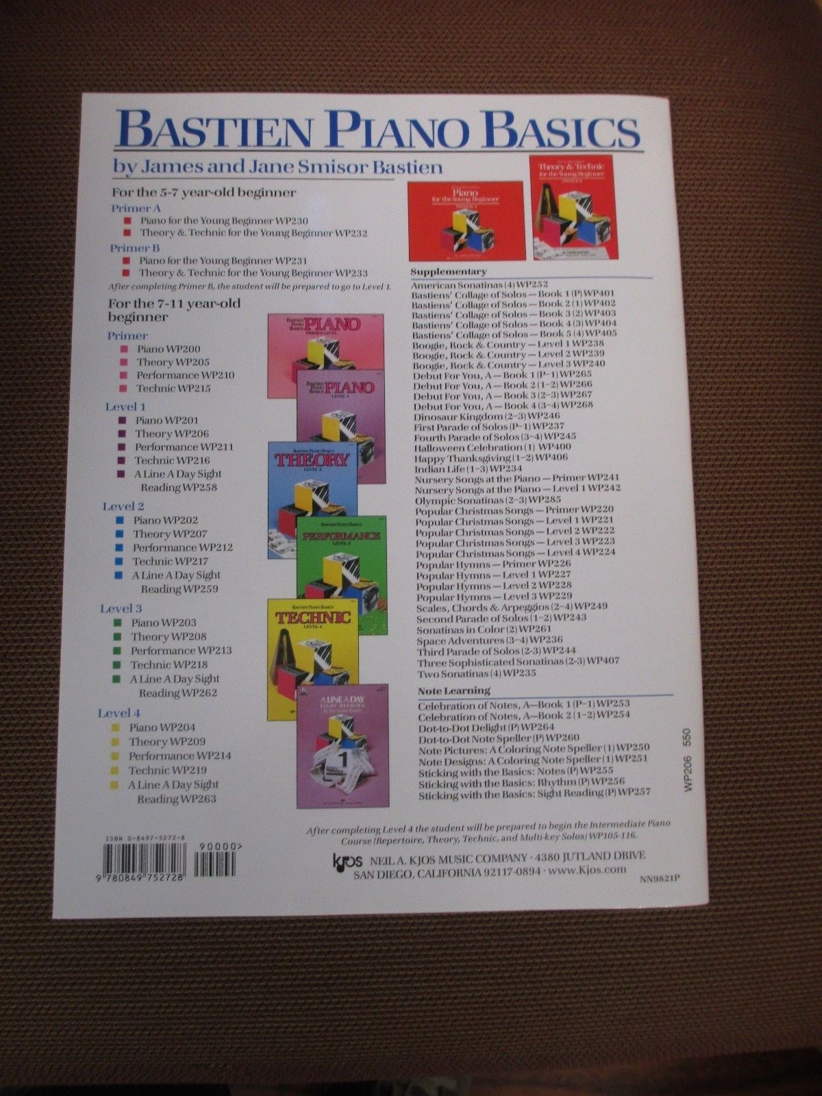 BASTIEN PIANO BASICS - THEORY LEVEL 1 - STUDENT LESSON BOOK $5.50 COVER