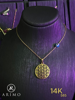 14K Gold Flower of Life Pendant Necklace Geometric Sacred Symbol, Elegant