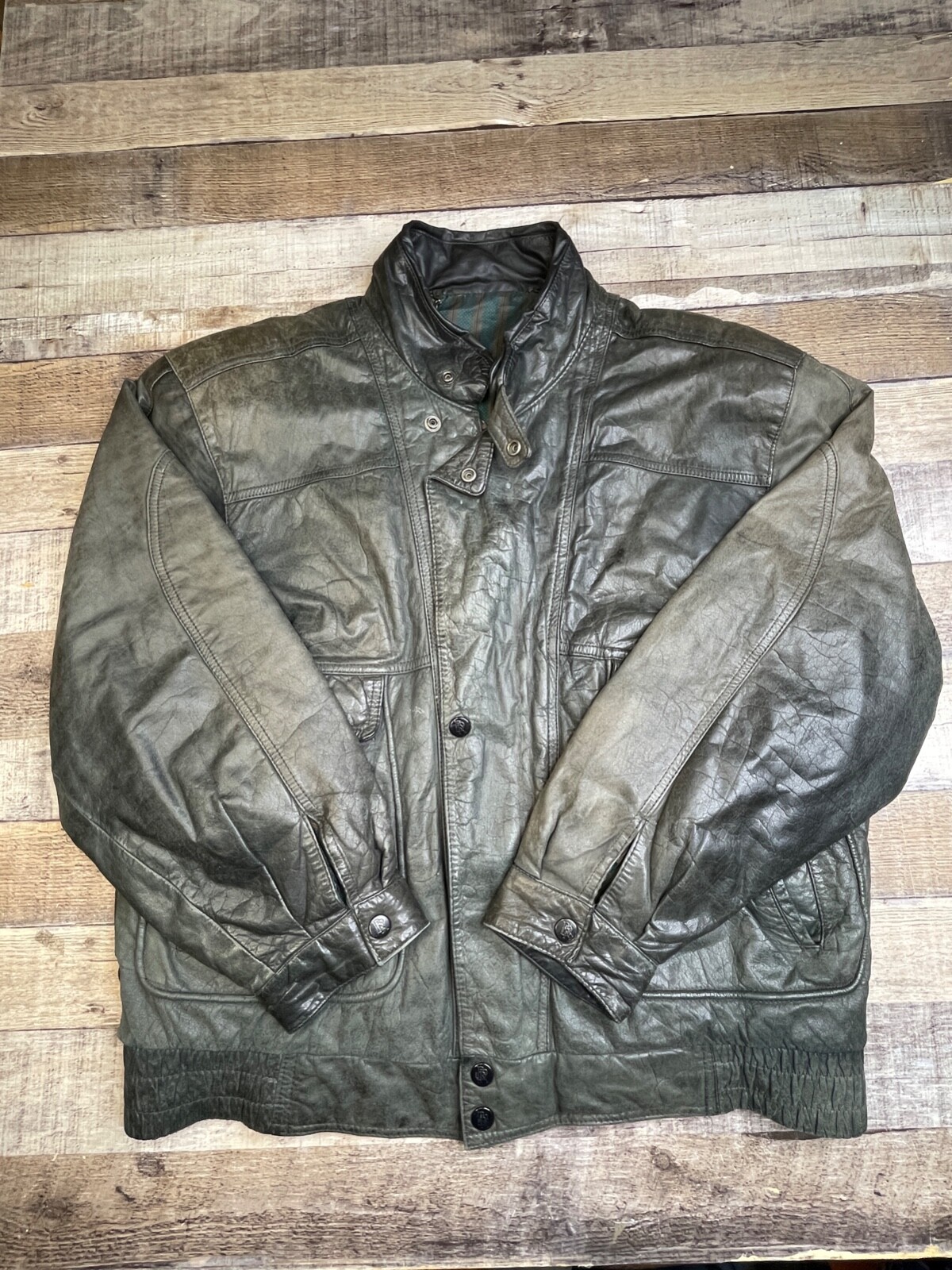 Vintage 80s Leather Jacket Size 52 Montes Design Distressed