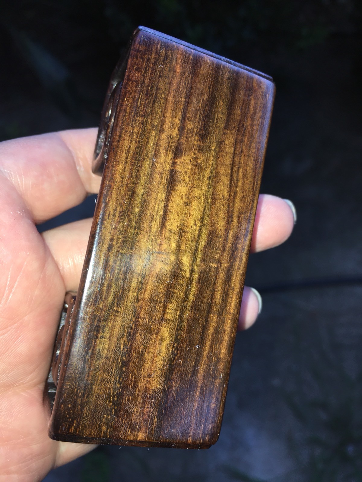 Vintage 3.25” Carved Rosewood Chinese Stand Rectangle w/ rounded Scrolled Base