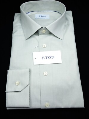 ETON DRESS SHIRT -17 37 38 EARTH GRAY WHITE STRETCH CONTEMPORARY OXFORD SLIM NEW