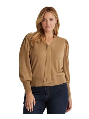 

Женский бежевый вязаный свитер с рукавами-пуфами RALPH LAUREN Wear To Work Sweater Plus