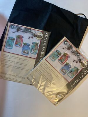 NIP Dimensions Cross Stitch Kits - 4 Christmas Jar Ornaments #70-089641