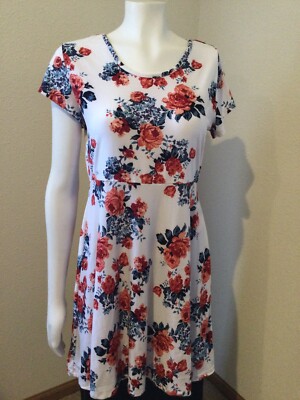 New Women s Bobbie&brooks Scoop Neck Cap Sleeve Red/white Floral Dress Size S