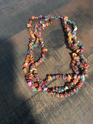 shell necklace MULTI colored--3 tier--18''~BEAUTIFUL!!