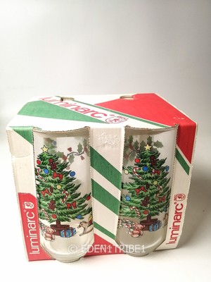 Vintage Christmas Glasses luminarc Noel 1992 Tree Drink 16oz tumbler (4)