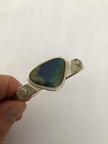 Modernist Sterling Silver Labradorite Compression Bracelet Signed Rudd OOAK