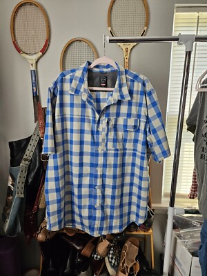 Wrangler Men's XXL ATG Alex Short Sleeve Button-Down Shirt Blue Check Plaid 