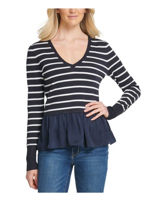

Женский темно-синий полосатый топ с длинным рукавом DKNY, Navy