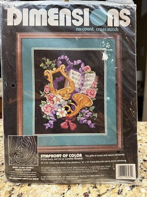 NEW SEALED VTG 1994 Dimensions NO COUNT Cross Stitch Kit Symphony of Color #3989