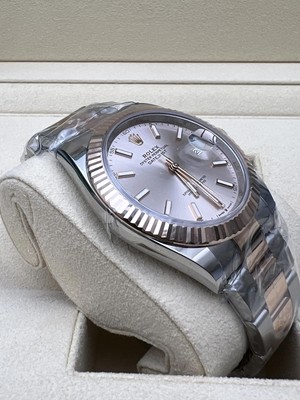 Pre-owned Rolex Brand  Datejust 41 126331 18k Rose Steel Fluted Sundust Dial Oyster B&p