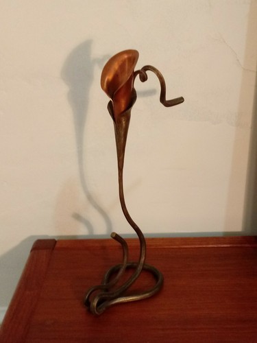 J. Brubaker Bronze copper candlestick brutalist sculpture calaLily candleholder