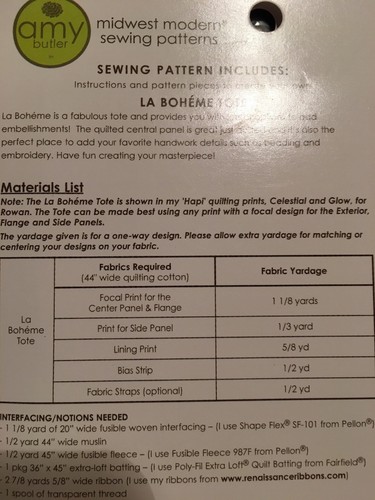 Amy Butler La Boheme Tote Sewing Pattern DYI Tote