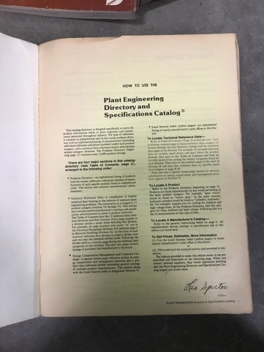 Plant Enfineering Directory Specifications Catalog 1982