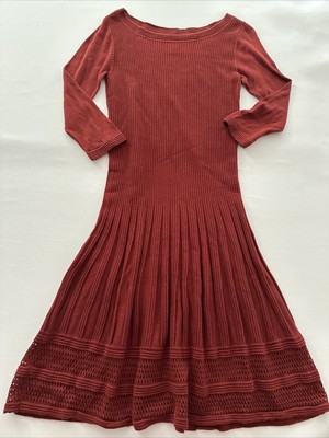 Max Studio Size XS Red Burgundy Boat Necklace 3/4 Sleeves Sweater Dress