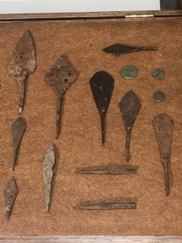 Medieval Spearheads, Arrowheads, And Coins Collection. 100-400 AD