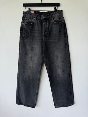 new Ksubi mens denim jean jeans 32 maxx straight baggy wide static black angels