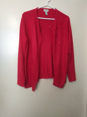 Classic Elements Cardigan Sweater Women's Large/ G Open Front  Button Red