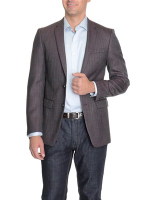 

DKNY Slim Fit Серый с приглушенным фиолетовым шерстяным пиджаком с узором «в елочку» Спортивная куртка