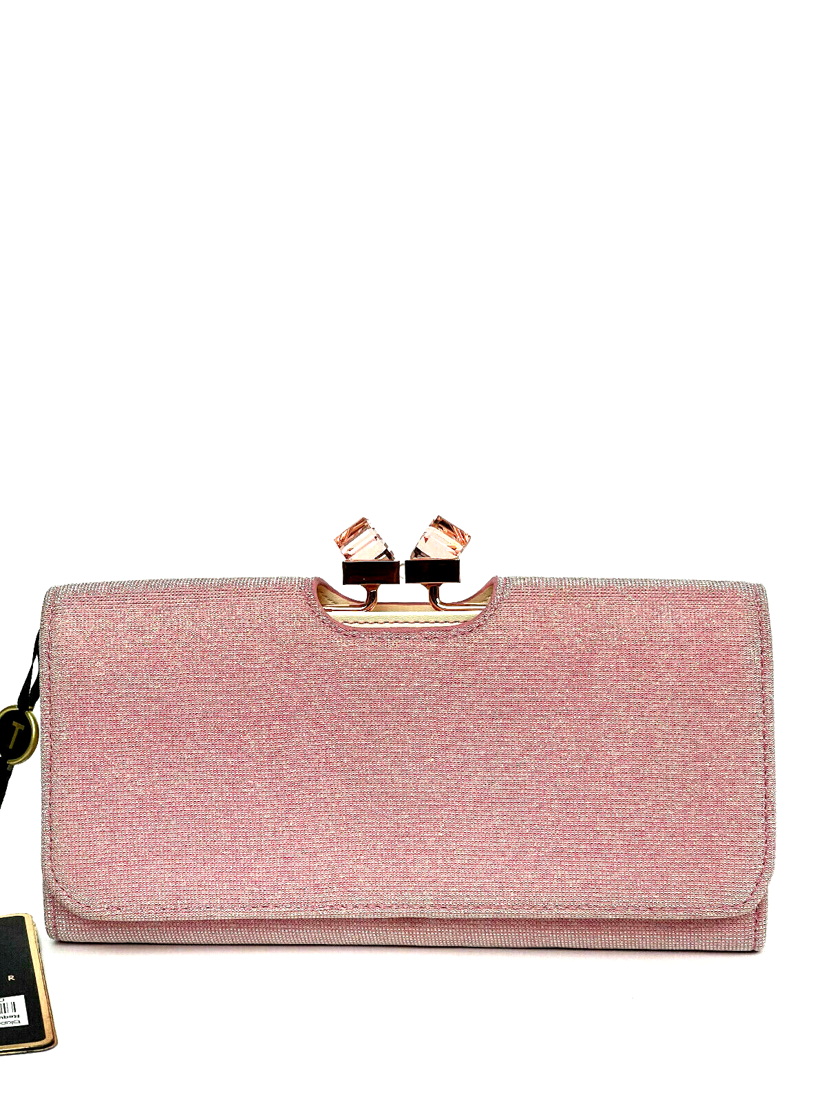 NWT TED BAKER London Pink Glitter Crystal Popper Matinee Wallet Clutch