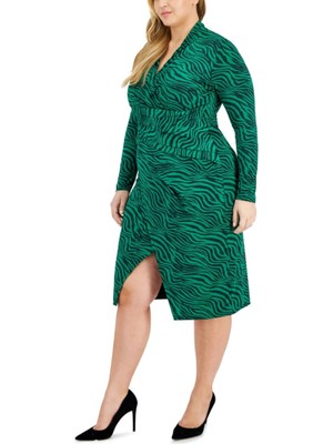 RACHEL RACHEL ROY Womens Green Lined Pullover Long Sleeve Faux Wrap Dress L