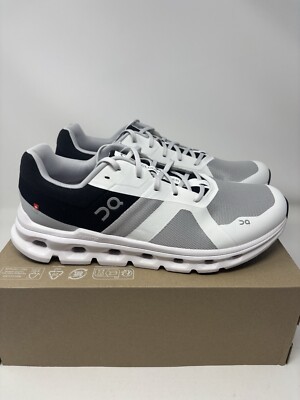 On Cloudrunner White Glacier Black Athletic Shoes Running 46-98647 Men Size 13