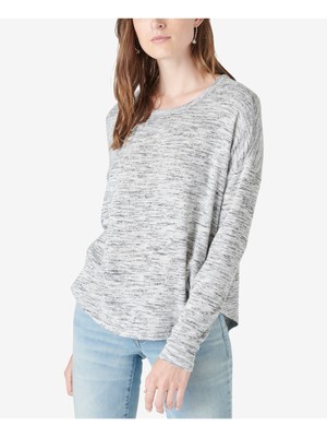 

LUCKY BRAND Женский серый топ с длинным рукавом и круглым вырезом