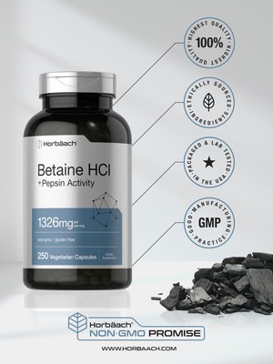 Betaine HCl with Pepsin | 1326mg | 250 Capsules | by Horbaach