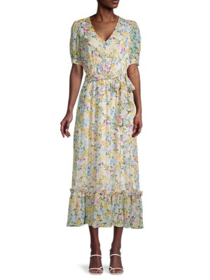 

CALVIN KLEIN Женское белое платье миди на пуговицах спереди с завязками и рукавами до локтя, Белый