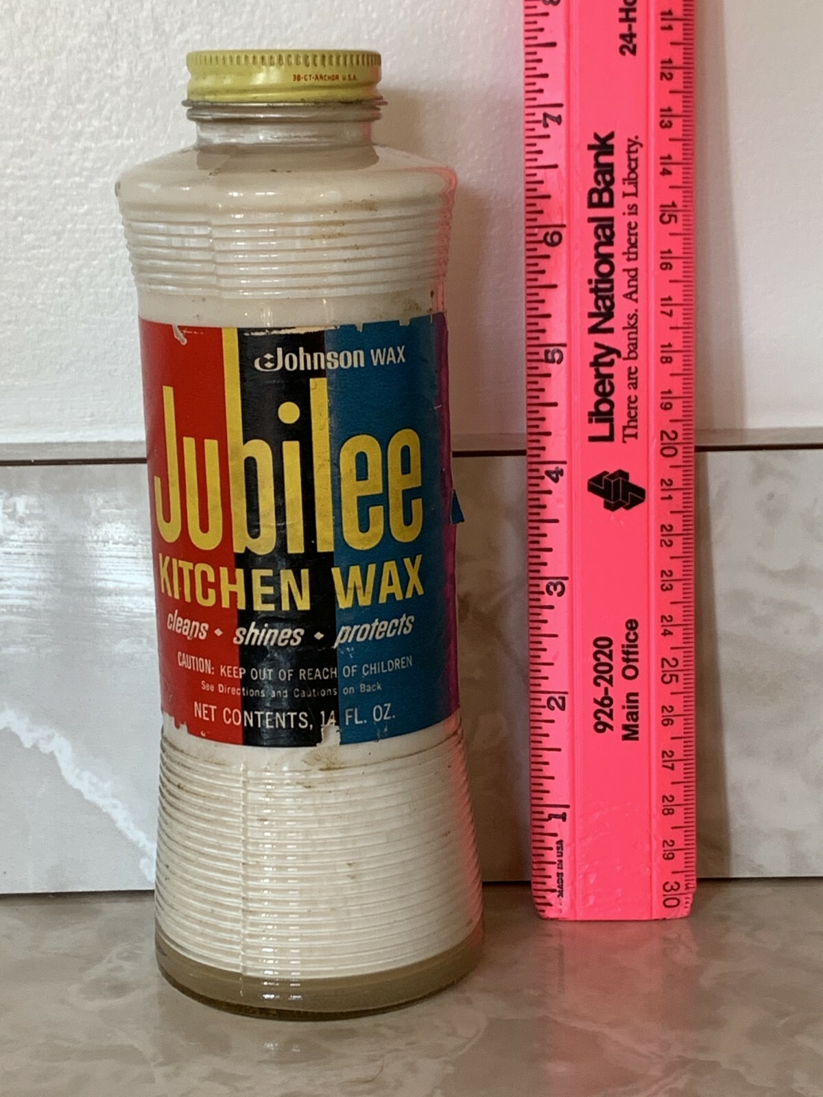 JOHNSON'S WAX POLISHES★メタルラック★ビンテージUSA Vintage Johnson's Jubilee Kitchen Wax Glass Bottle With