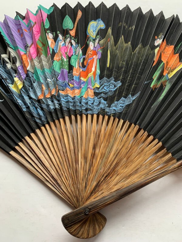 Rare Vintage Antique Japanese  Hand Painted Ladies Fan - Signed