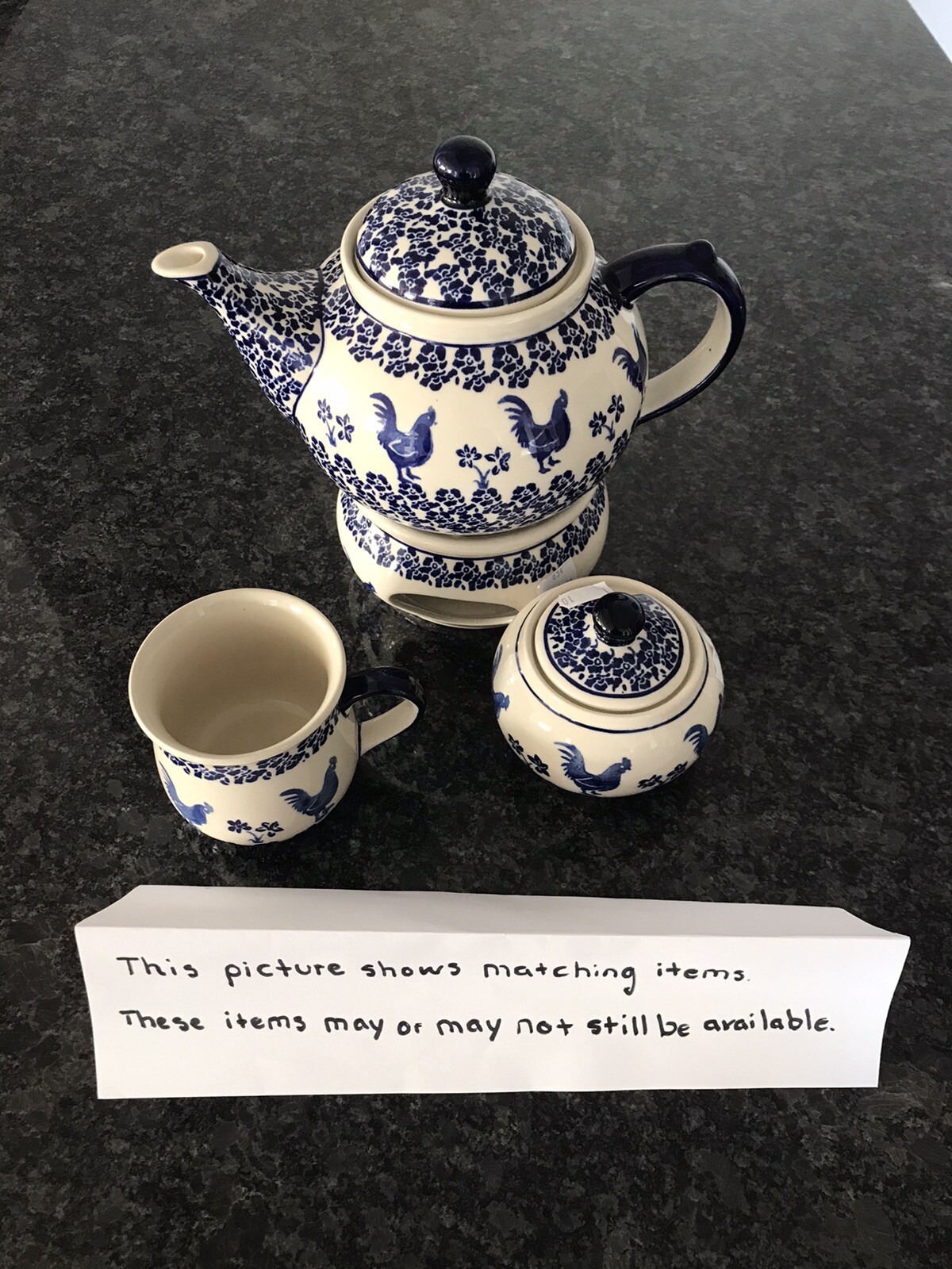 New Polish Pottery Rooster Blue Sugar Bowl Boleslawiec (50% to Charity)