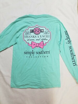 Simply Southern  Long Sleeve Graphic  Women's  Large  Aqua  Thanks A Yacht - NEW