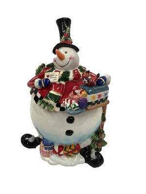 Fitz and Floyd Sullivan the Snowman Cookie Jar Christmas Mail Presents New W/Box