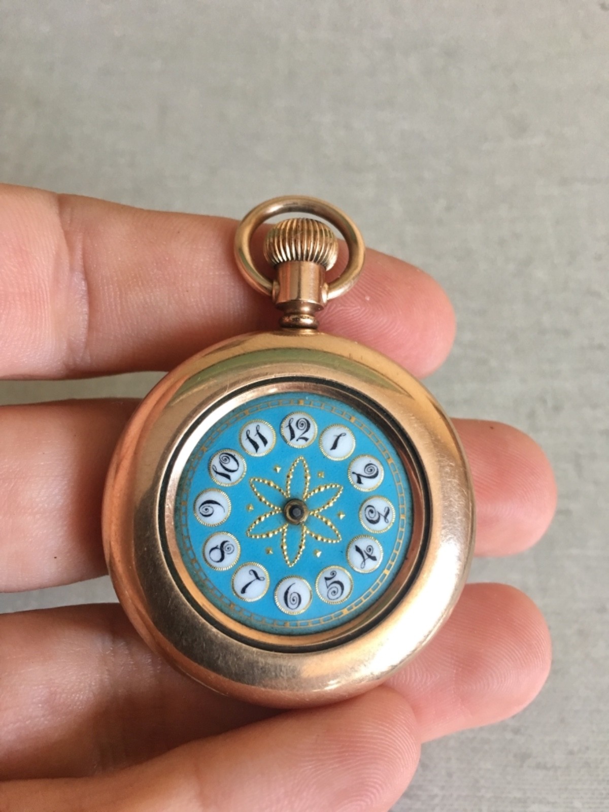 Antique Addison Vtg Engraved Beautiful Gold Pocket Watch w Beautiful Enamel