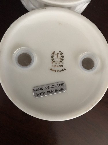 Pair Vintage Lenox Candleholders Echo Collection - Platinum trim - wi/stickers