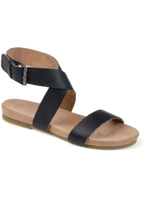 JOURNEE COLLECTION Женские черные кожаные сандалии Adller с круглым носком и пряжкой 6